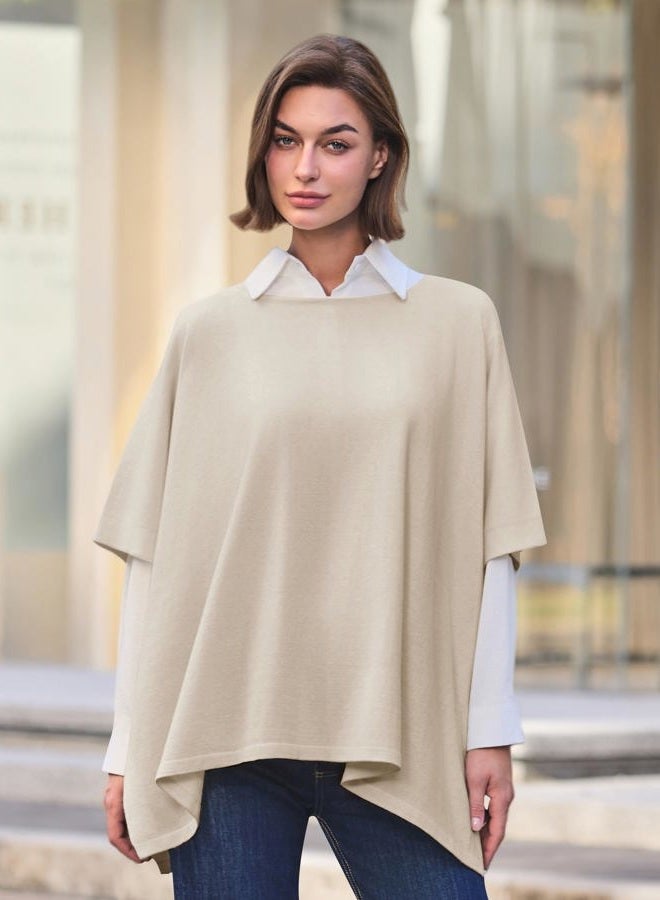 Puli Womens Pullover Poncho Sweater Cashmere Feel Shawl Loose Fitting Ponchos Wraps Baggy Tops for Fall Winter, Barley Twist, One size - Image 5