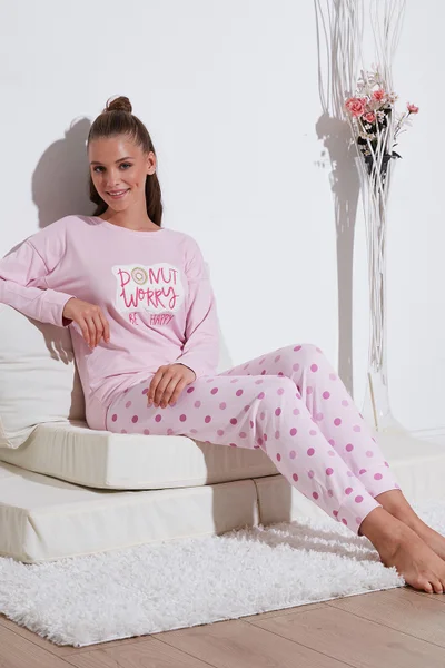 Lela Stretch Standard Fit Crew Neck Patterned Pajama Set Women's Pajama Set 6095700