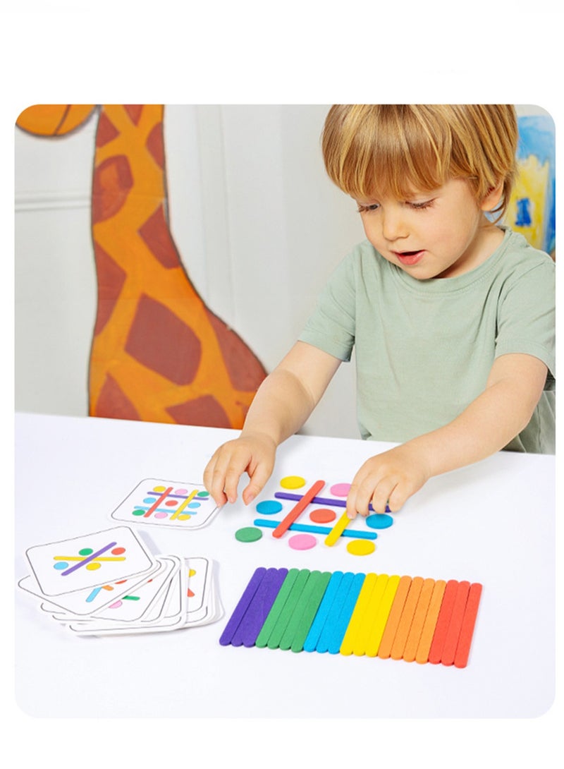 Montessori Teaching Aids Logical Thinking Concentration Training Color Matching Puzzle Game Kindergarten Educational Brain Toys, Rainbow Stick Thinking Puzzle (A Total Of 10 Discs, 24 Sticks, 18 Sin - Image 5