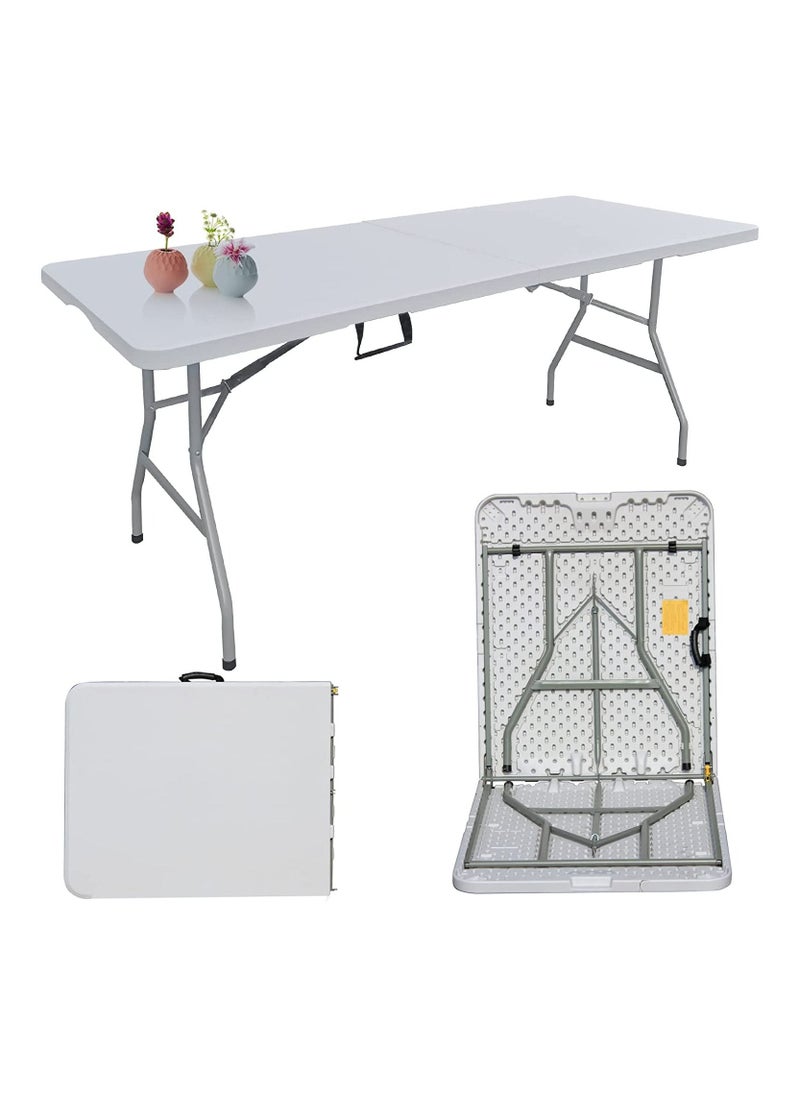 DubaiGallery 6 Foot Plastic Folding Table - Folds in Half with Carrying Handle Rectangular - Lightweight and Portable - White Resin with Sturdy Steel Frame  - Image 3