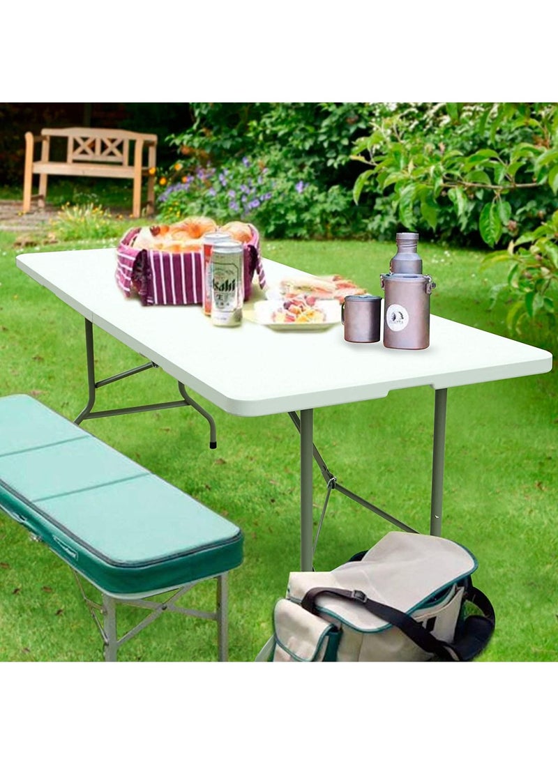 DubaiGallery 6 Foot Plastic Folding Table - Folds in Half with Carrying Handle Rectangular - Lightweight and Portable - White Resin with Sturdy Steel Frame  - Image 4