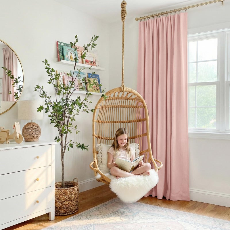 INOVADAY 100% Blackout Curtains for Bedroom, Blush Pink Black Out Curtains 84 Inch Long, Clip Rings Linen Blackout Drapes, Thermal Insulated Room Darkening for Living Room, 1 Panel - W102xL84 - Image 5
