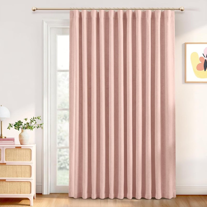 INOVADAY 100% Blackout Curtains for Bedroom, Blush Pink Black Out Curtains 84 Inch Long, Clip Rings Linen Blackout Drapes, Thermal Insulated Room Darkening for Living Room, 1 Panel - W102xL84 - Image 1