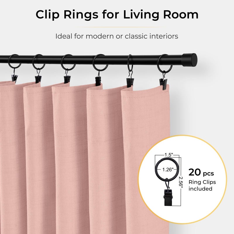 INOVADAY 100% Blackout Curtains for Bedroom, Blush Pink Black Out Curtains 84 Inch Long, Clip Rings Linen Blackout Drapes, Thermal Insulated Room Darkening for Living Room, 1 Panel - W102xL84 - Image 3