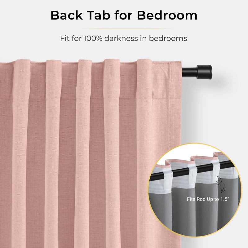 INOVADAY 100% Blackout Curtains for Bedroom, Blush Pink Black Out Curtains 84 Inch Long, Clip Rings Linen Blackout Drapes, Thermal Insulated Room Darkening for Living Room, 1 Panel - W102xL84 - Image 4