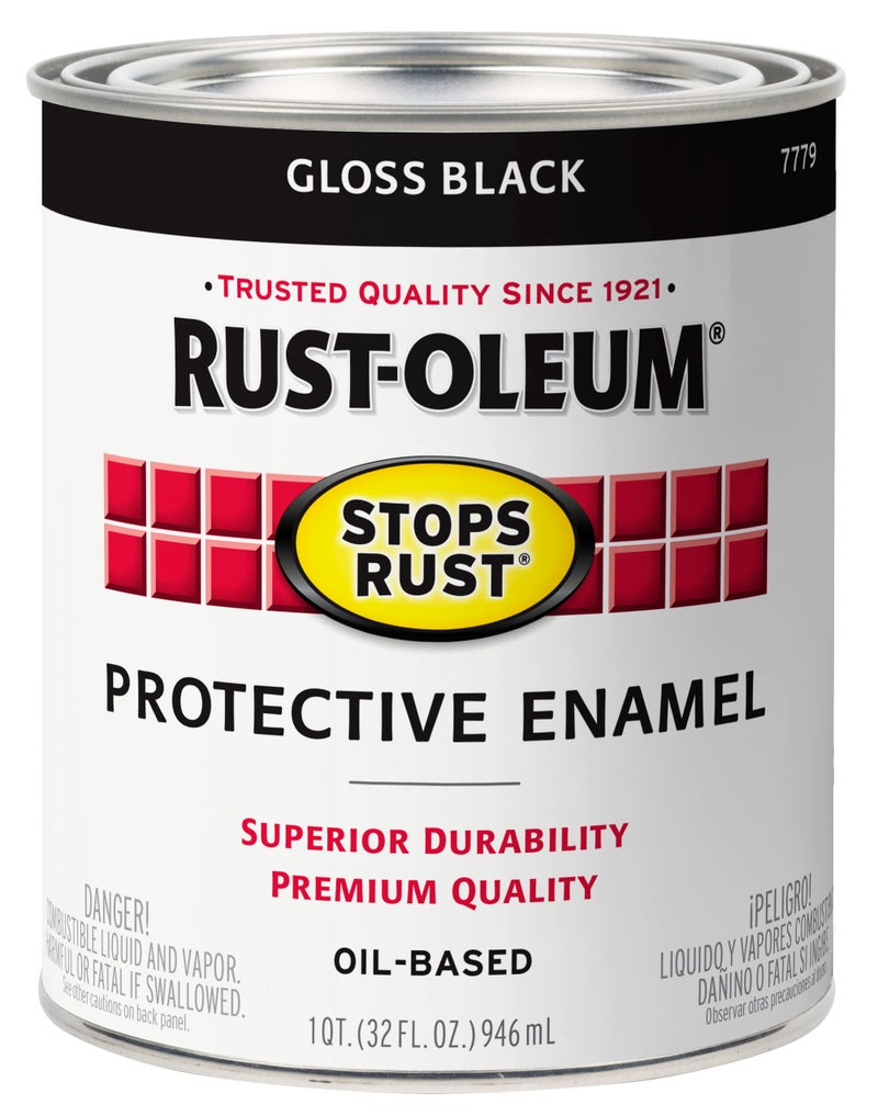 RUST-OLEUM طلاء روس-أوليوم 7779502 لإيقاف الصدأ، فرشاة، ربع، أسود لامع، 32 أونصة سائلة (عبوة من 1) - Image 1