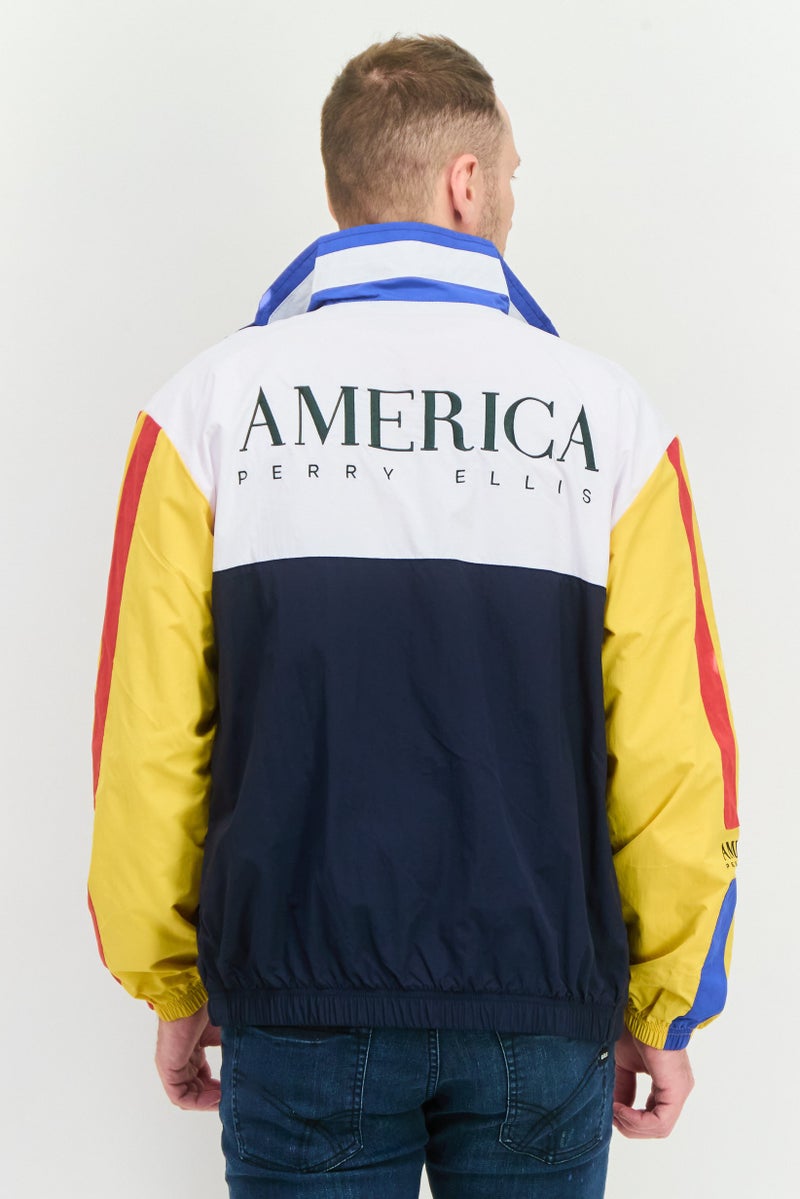 PERRY ELLIS Men Embriodered Logo Windbreaker Jacket , Navy Blue Combo  - Image 3