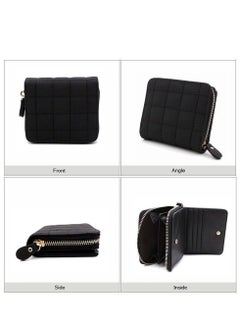 KASTWAVE Women's Wallet, Premium PU Leather Purse Small RFID Blocking Ladies Wallet with Stainless Steel Zipper, Short Grid Style Wallet Card Holder Case Coin Pocket for Women Girlfriend, Black  - Image 2