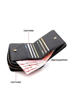 KASTWAVE Women's Wallet, Premium PU Leather Purse Small RFID Blocking Ladies Wallet with Stainless Steel Zipper, Short Grid Style Wallet Card Holder Case Coin Pocket for Women Girlfriend, Black  - Image 3