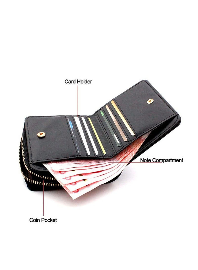 KASTWAVE Women's Wallet, Premium PU Leather Purse Small RFID Blocking Ladies Wallet with Stainless Steel Zipper, Short Grid Style Wallet Card Holder Case Coin Pocket for Women Girlfriend, Black  - Image 3