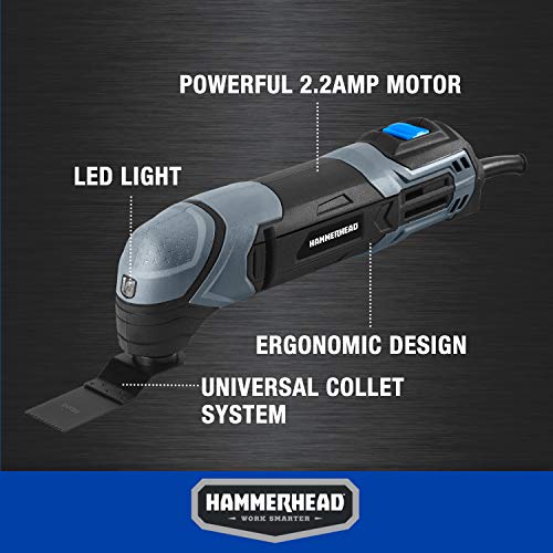 Hammerhead 2.2-Amp Oscillating Multi-Tool with 1pc Flush Cut Blade, 1pc Semicircle Saw Blade, 1pc Sanding pad, 3pcs Sanding Paper - HAMT022 - Image 3