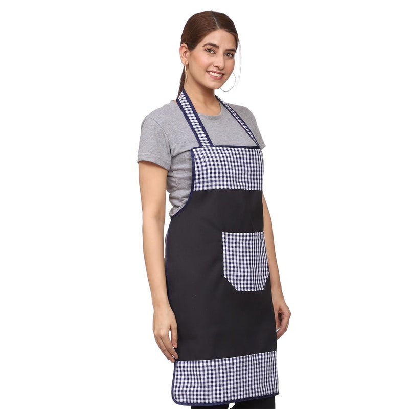 JMi Check and Plain Fabric Designer Waterproof Apron With Front Multi Purpose Pocket For Kitchen, Cooking, Dusting, Home. (Pack of 2) - Image 4
