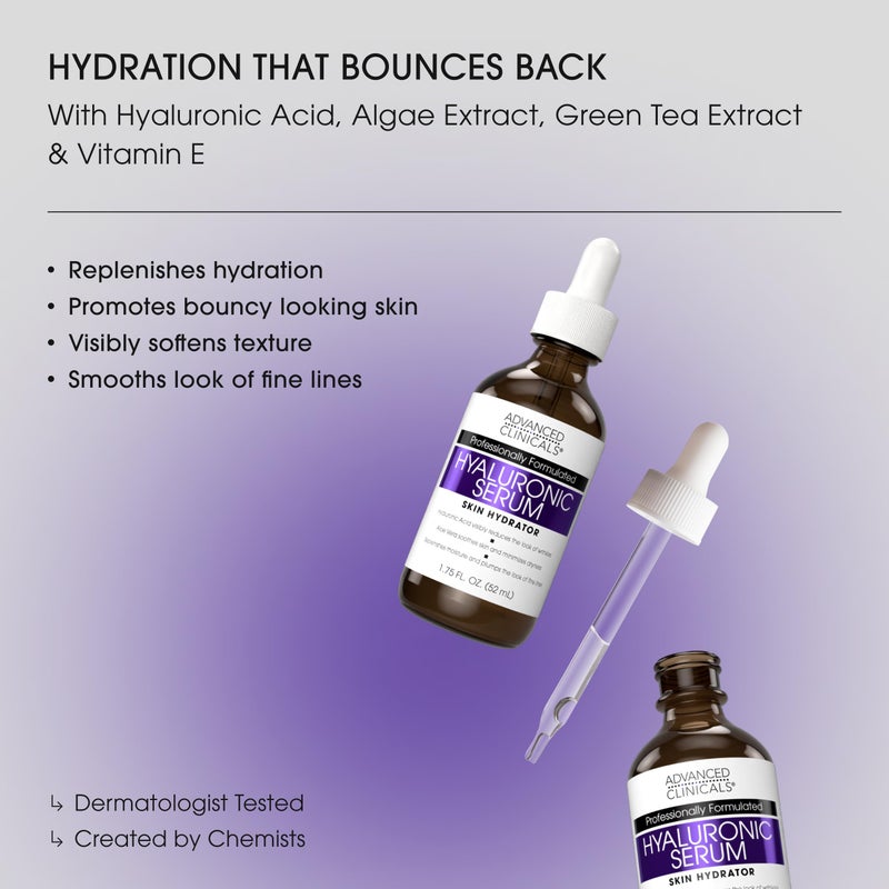 Advanced Clinicals Hyaluronic Acid Serum For Face | Moisturizing Facial Skin Care Products | Hydrating Serum For Face Helps Improve Look Of Wrinkles, Fine Lines, & Uneven Dry Skin Texture, 2-Pack - Image 2