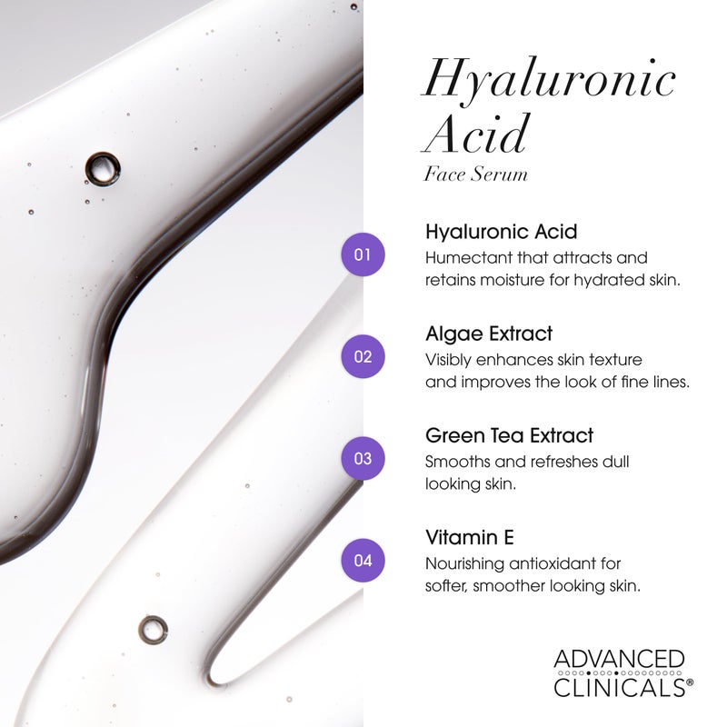 Advanced Clinicals Hyaluronic Acid Serum For Face | Moisturizing Facial Skin Care Products | Hydrating Serum For Face Helps Improve Look Of Wrinkles, Fine Lines, & Uneven Dry Skin Texture, 2-Pack - Image 4