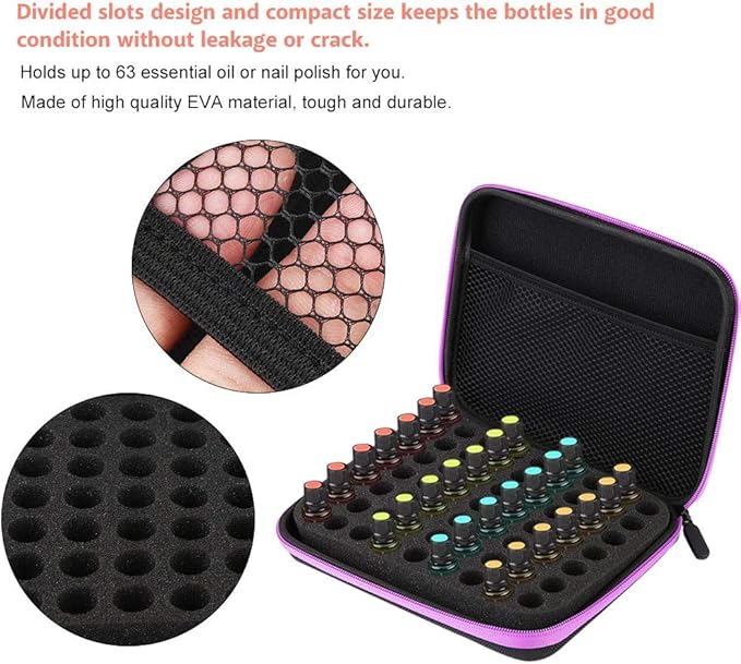 Ejoyous Essential Oils Storage Carrying Case 63 Bottles Portable Aromatherapy Essential Oil Storage Bag Box Organizer with Convenient Handle Waterproof Nail Polish Storage Box for EssentialBright Orange - Image 5