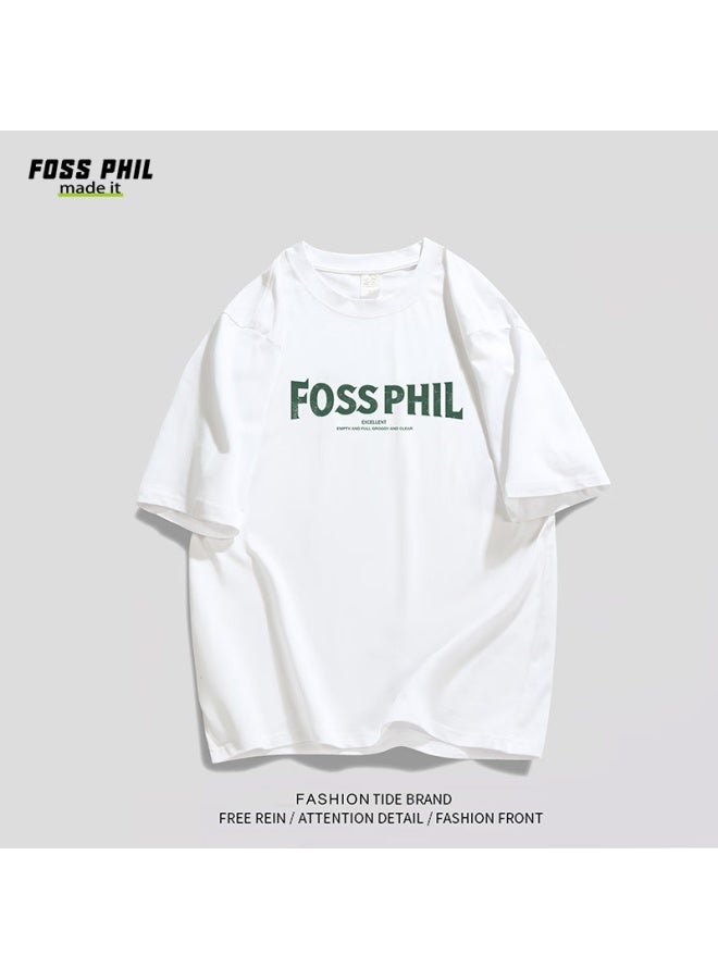 Foss Phil American Trendy Printed Short-sleeve T-shirt, Summer Pure Cotton Loose Undershirt, Casual Tee For Men And Women, Dt03 White 2XL - Image 3