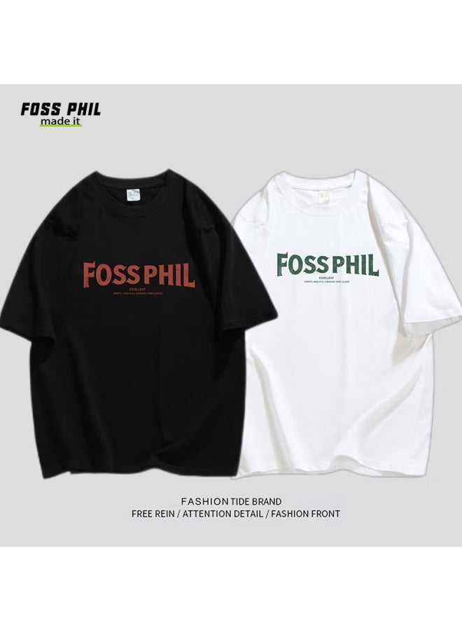 Foss Phil American Trendy Printed Short-sleeve T-shirt, Summer Pure Cotton Loose Undershirt, Casual Tee For Men And Women, Dt03 White 2XL - Image 4