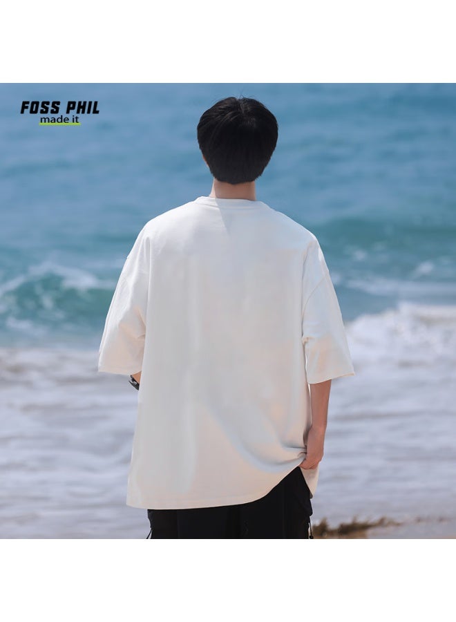 Foss Phil American Trendy Printed Short-sleeve T-shirt, Summer Pure Cotton Loose Undershirt, Casual Tee For Men And Women, Dt03 White 2XL - Image 2