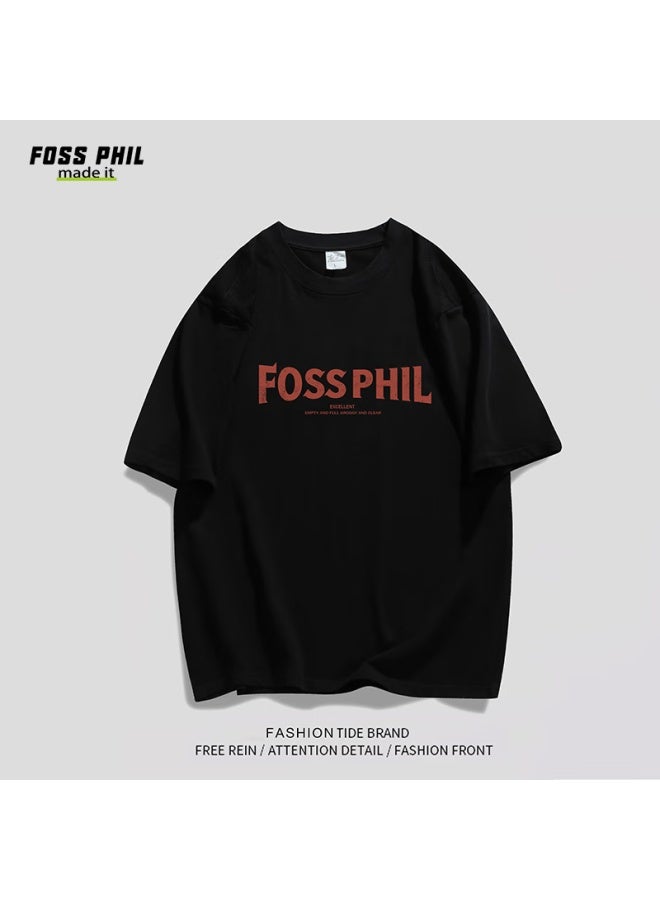 Foss Phil American Trendy Printed Short-sleeve T-shirt, Summer Pure Cotton Loose Undershirt, Casual Tee For Men And Women, Dt03 White 2XL - Image 5