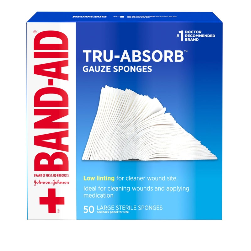 Band-Aid منتجات الإسعافات الأولية من علامة باندايد، إسفنجات شاش معقمة بتصميم منخفض الوبر، مغلفة بشكل فردي، 4 بوصة في 4 بوصة - Image 1