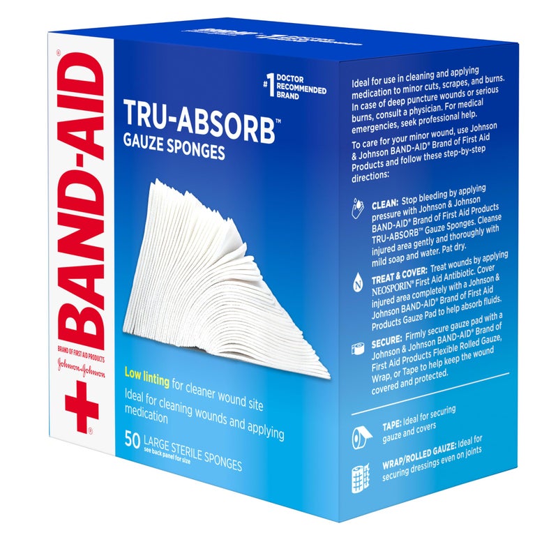 Band-Aid منتجات الإسعافات الأولية من علامة باندايد، إسفنجات شاش معقمة بتصميم منخفض الوبر، مغلفة بشكل فردي، 4 بوصة في 4 بوصة - Image 4