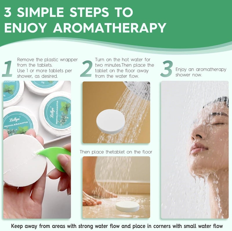 Liillya Shower Steamers Aromatherapy 8 Packs Menthol & Eucalyptus Shower Bombs with Natural Essential Oil Home SPA Vapor Shower Tablets Stress Relief Self Care Relaxation Birthday Gifts for Women,Men - Image 4