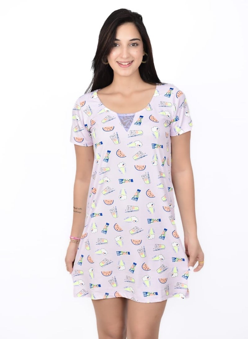 Women's short lightweight nightdress for girls and women – Perfect for hot summer days – Comfortable for home and sleep – Features cute prints.  - Image 2