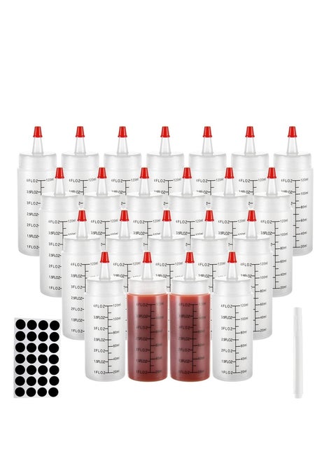 22 Pack of 4oz Squeeze Bottles Plastic Small Condiment Bottle with Red Caps for Sauces Icing Cookie Decorating Crafts Liquid