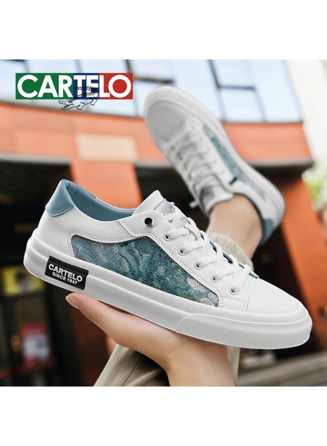 Cartelo Men's Casual Shoes Autumn One-step Slip-on Men's Embroidered Canvas Low-top Sneakers Ice Blue Size 42 - Image 2