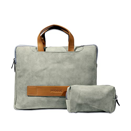 Probus Suede Polyester Water Resistant 14" to 15.6" Laptop Sleeve Bag with Utility Pouch | Grey - Image 1