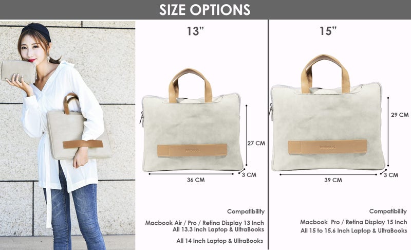 Probus Suede Polyester Water Resistant 14" to 15.6" Laptop Sleeve Bag with Utility Pouch | Grey - Image 2
