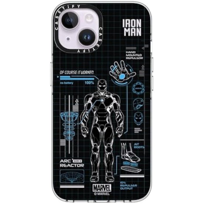 Casetify Clear iPhone 14 Case 【Iron Man Co-Lab/Not Yellowing / 6.6ft Drop Protection/Compatible with Magsafe】 - Iron Man Blue Print Tech - Blue - Clear - Image 2