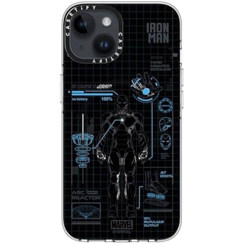 Casetify Clear iPhone 14 Case 【Iron Man Co-Lab/Not Yellowing / 6.6ft Drop Protection/Compatible with Magsafe】 - Iron Man Blue Print Tech - Blue - Clear - Image 5