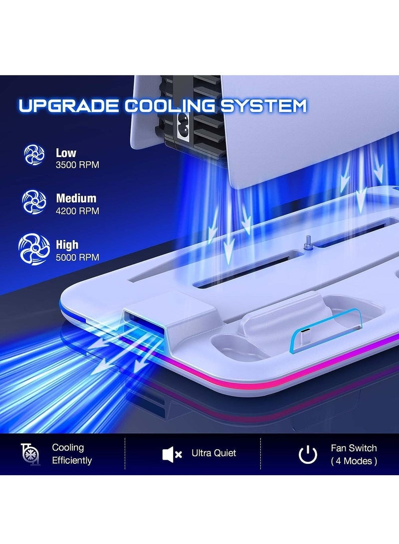 PS5 Cooling Stand with Dual Controller Charger, Vertical Charging Station with LED Light, Cooling Fan, USB Hub and Game Storage Holder, Compatible with PS5 Slim PS5 Pro and PS5 Console Gaming Accessories (White) - Image 5
