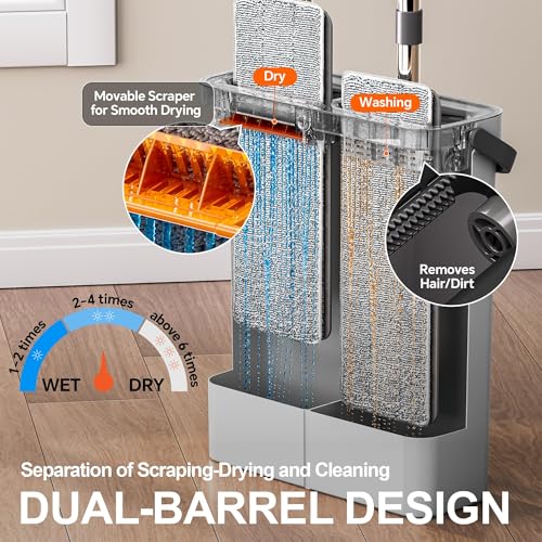 POPMOP Compact Floor Mop and Bucket - Flat Mop and Bucket with Wringer Set Hands Free | Wet Dry Mop for Apartment, Tiny Home, RV, Windows, Wall, Hardwood, Vinyl, Floor with 6 Microfiber Cloths - Image 2