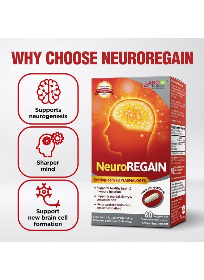 LABO Nutrition - LABO Nutrition NeuroREGAIN - Scallop-derived PLASMALOGEN for Brain Deterioration, Memory, Alertness, Learning, Concentration and Other Cognitive Functions - Suitable for Seniors, Adult Men & Women - Image 1