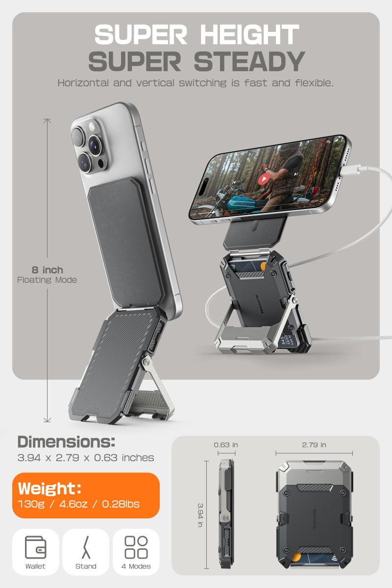 SUPCASE for MagSafe Wallet with Stand, Magnetic Wallet for Men, 【Hold 5 Cards】 【Adjustable Stand】 【RFID Blocking】 Phone Stand Credit Card Holder Tripod for iPhone 17/16/15/14/13/12 Series, Silver - Image 4