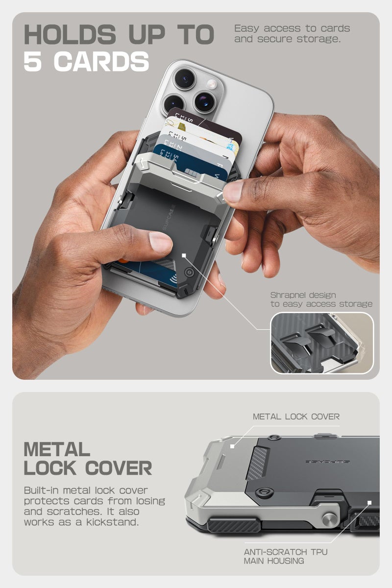 SUPCASE for MagSafe Wallet with Stand, Magnetic Wallet for Men, 【Hold 5 Cards】 【Adjustable Stand】 【RFID Blocking】 Phone Stand Credit Card Holder Tripod for iPhone 17/16/15/14/13/12 Series, Silver - Image 3