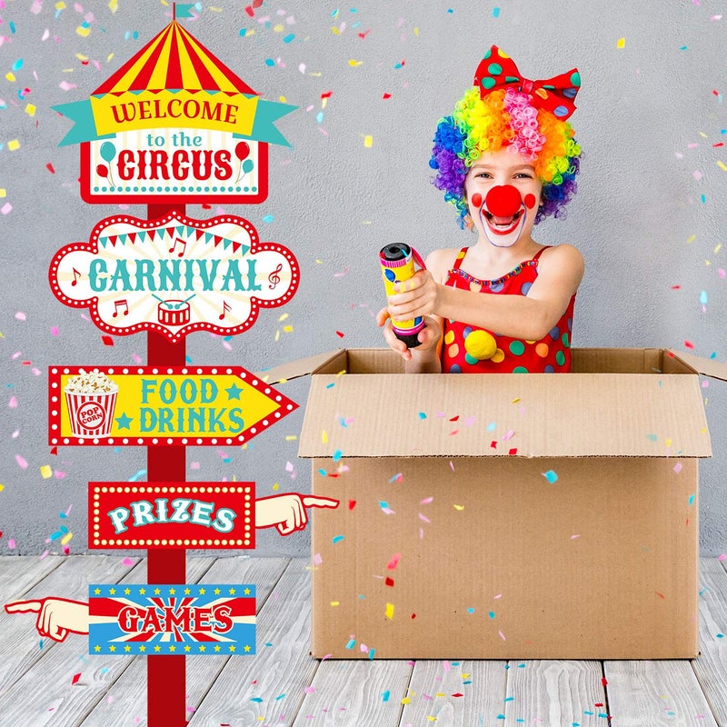 Skylety 20 Pieces Circus Carnival Party Direction Signs Circus Sign Decor Circus Welcome Signs for Birthday Showman Themes Party Decoration Accessories - Image 5