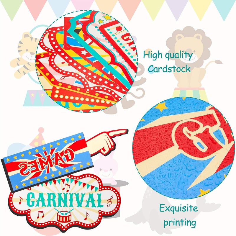 Skylety 20 Pieces Circus Carnival Party Direction Signs Circus Sign Decor Circus Welcome Signs for Birthday Showman Themes Party Decoration Accessories - Image 3