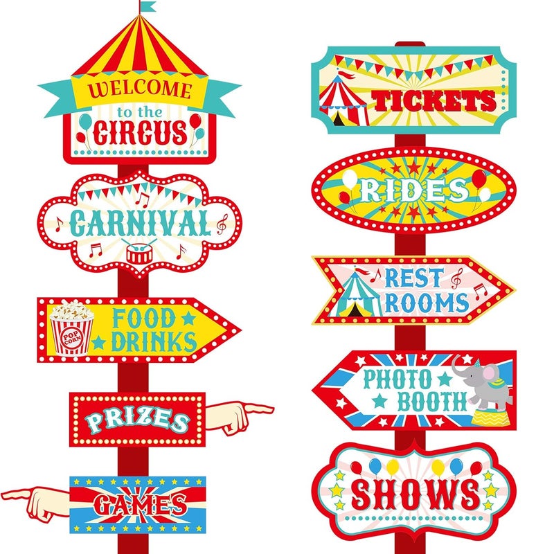 Skylety 20 Pieces Circus Carnival Party Direction Signs Circus Sign Decor Circus Welcome Signs for Birthday Showman Themes Party Decoration Accessories - Image 1
