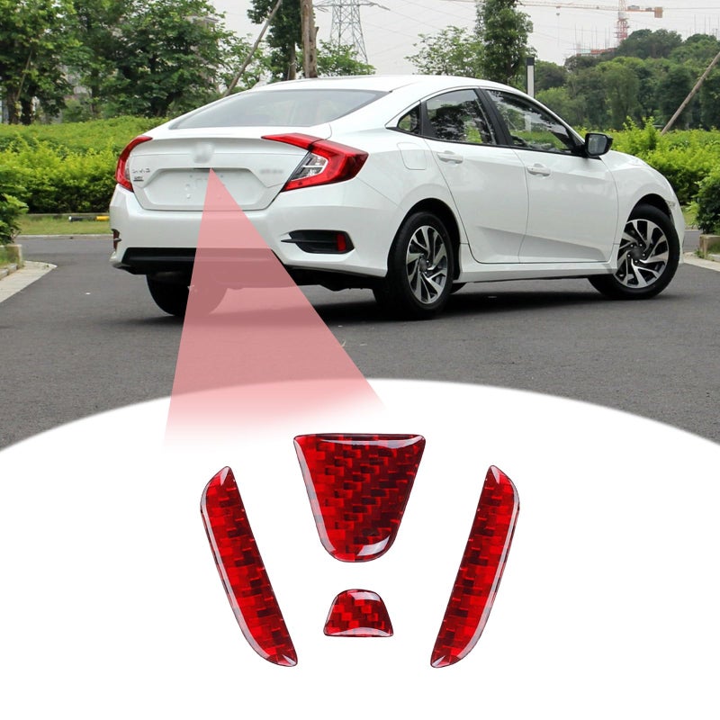 LANZMYAN Compatible with Car Rear Tailgate Emblem Logo Trim Carbon Fiber Emblem Badge Decal Cover Sticker for Honda 10th Gen Civic 20162021 Red