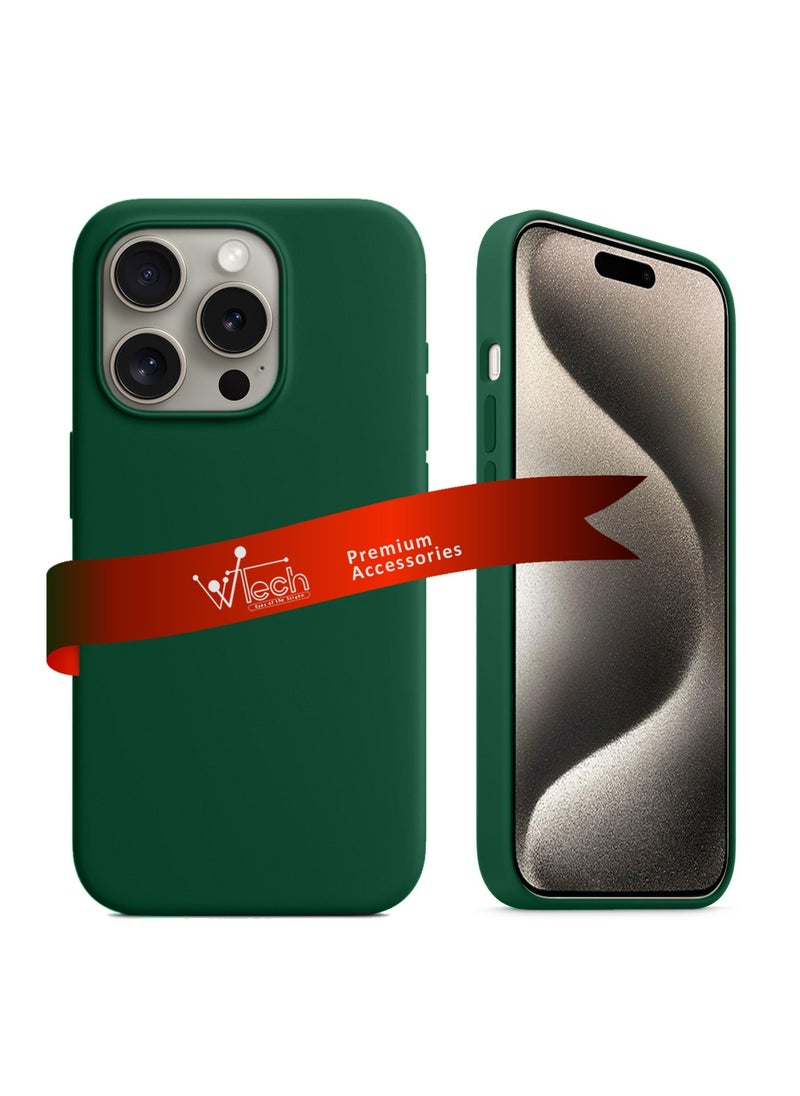 Wtech - Soft Liquid Silicone Case Cover For Apple iPhone 15 Pro Max 2023 Dark Green - Image 1