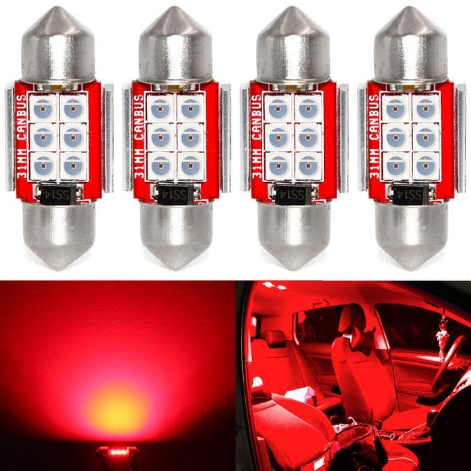Super Bright De3021 Led Red Bulb 3030 6Smd Festoon 125 31Mm De3175 De3022 Miniature Led Bulbs For Car Interior Door Map Dome Trunk Courtesy Light Pack Of 4
