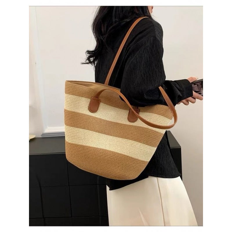 Holiday New Straw All-Match Woven Large Capacity Bag Women Shoulder Bag High Commuter Bag Tote Bag - Image 3