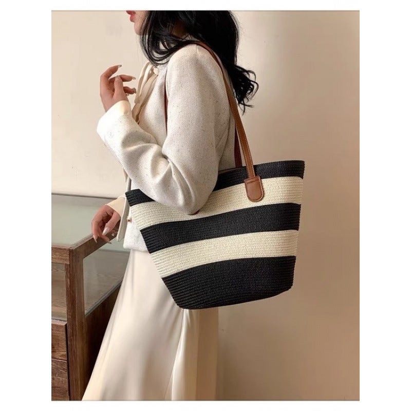 Holiday New Straw All-Match Woven Large Capacity Bag Women Shoulder Bag High Commuter Bag Tote Bag - Image 2