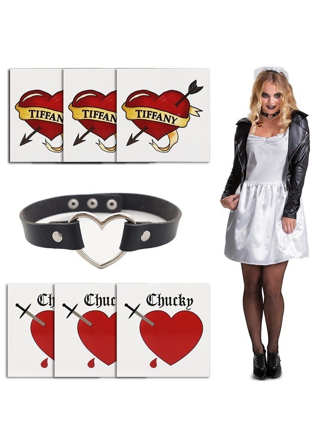 Pandecor Bride Heart Tiffany Heart Temporary Tattoos Stickers for Halloween Costume Cosplay (heart tattoos and necklace) - Image 2