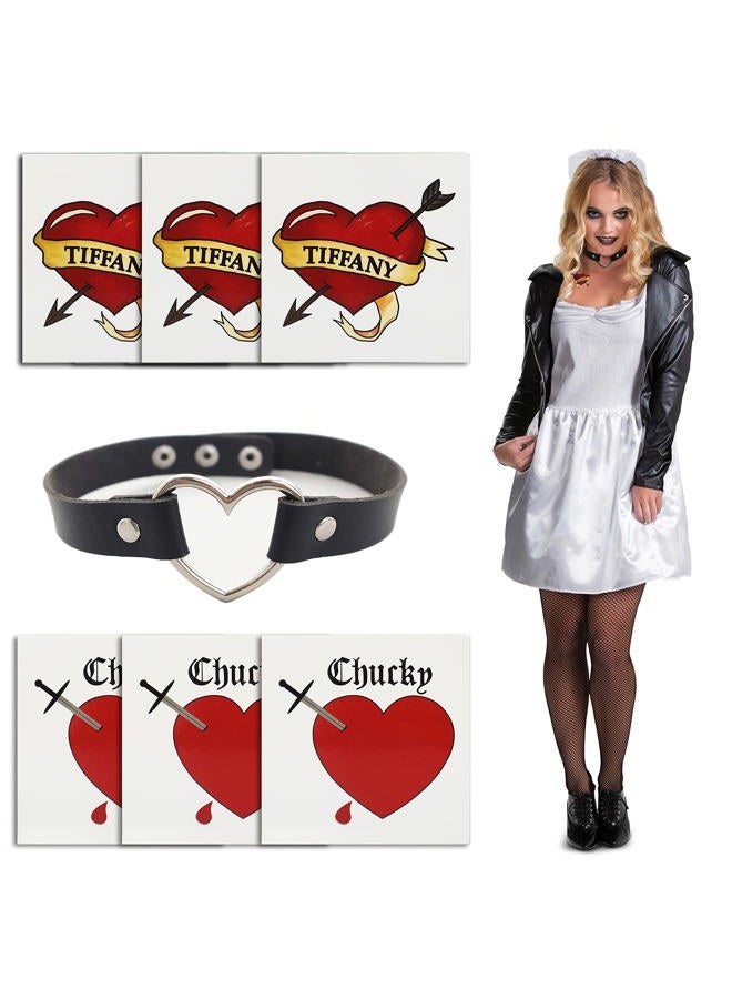 Pandecor Bride Heart Tiffany Heart Temporary Tattoos Stickers for Halloween Costume Cosplay (heart tattoos and necklace) - Image 1