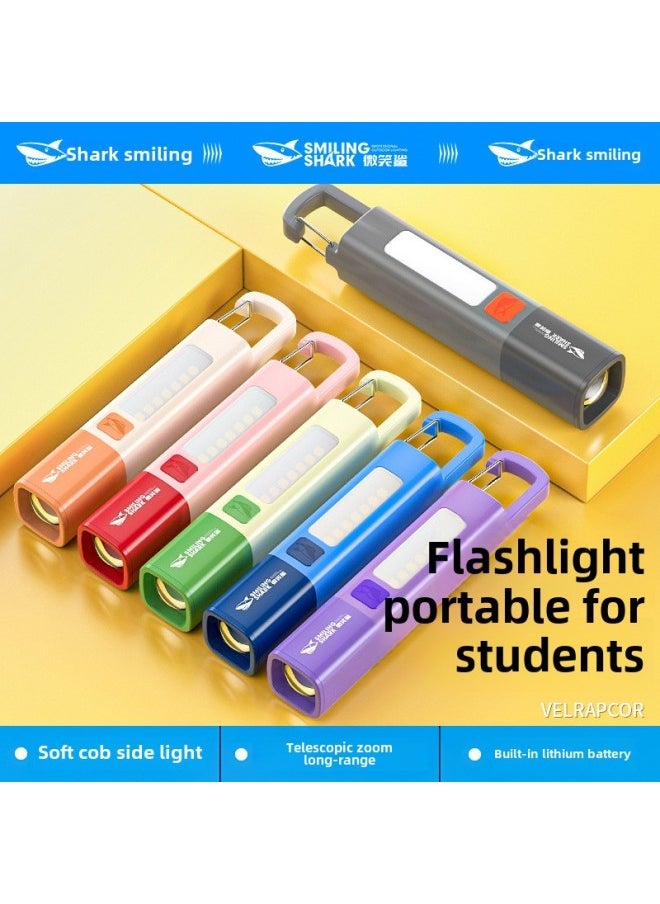 Smiling Shark Portable Mini High Brightness Colorful Flashlight Telescopic Zoom Camping Flashlight Three-gear Adjusting Flashlight-Color:5300 Fixed Focus Small Flashlight-purple Light [built-in Battery 400mah]