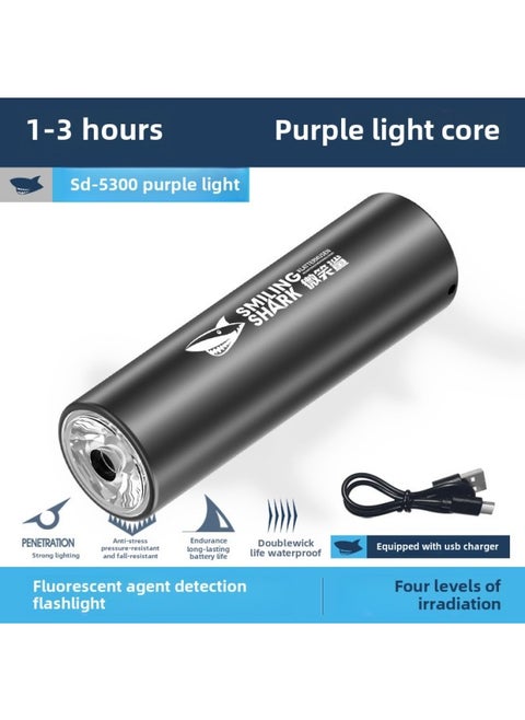 Smiling Shark Portable Mini High Brightness Colorful Flashlight Telescopic Zoom Camping Flashlight Three-gear Adjusting Flashlight-Color:5300 Fixed Focus Small Flashlight-purple Light [built-in Battery 400mah]